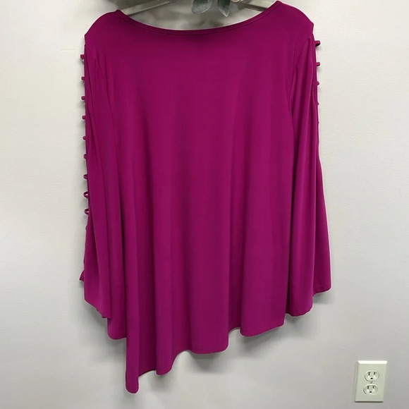 NWOT Midnight Velvet Fuchsia Sequin Embroidered Wide Bell Sleeve Blouse … - Picture 4 of 14